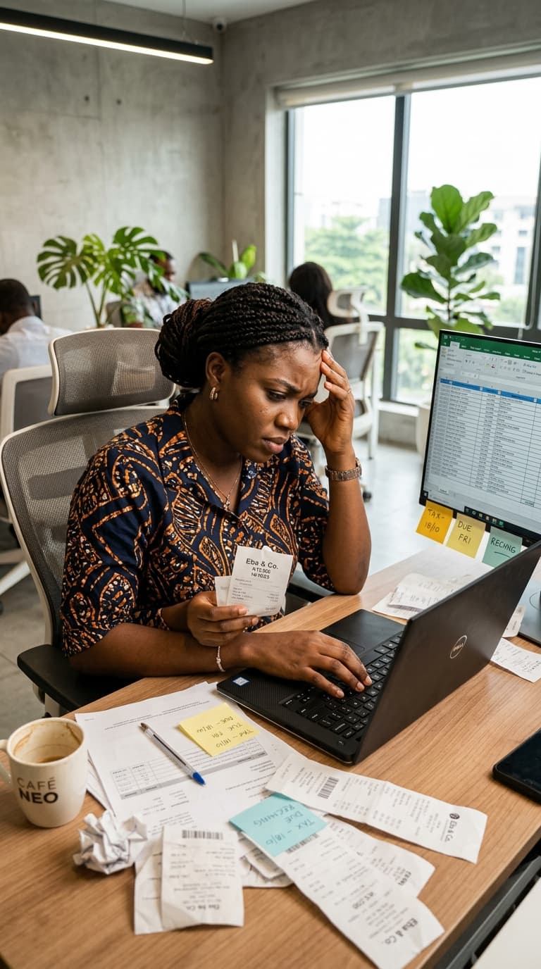 Professional manually entering data from receipts into a spreadsheet