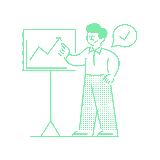 A business owner presenting growth figures on a screen