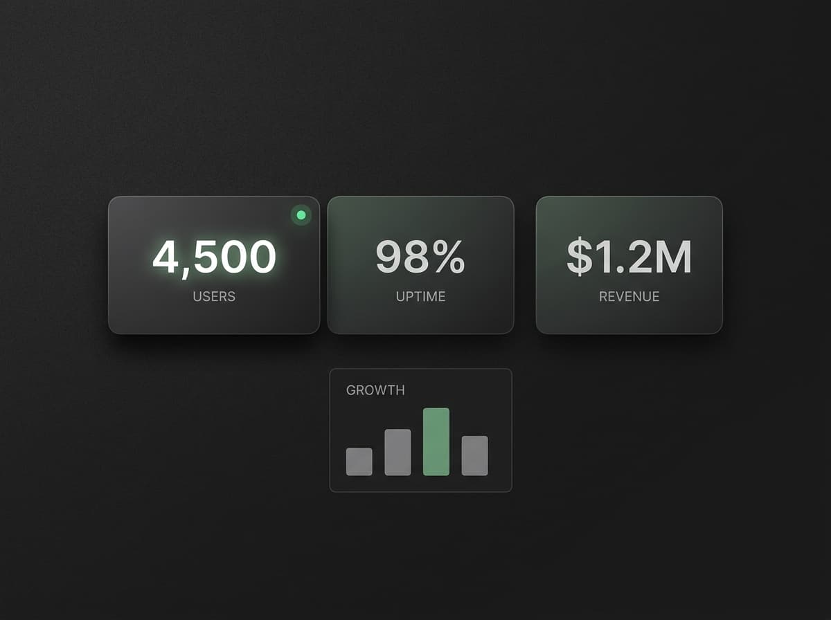 Business dashboard with metrics and completed tasks