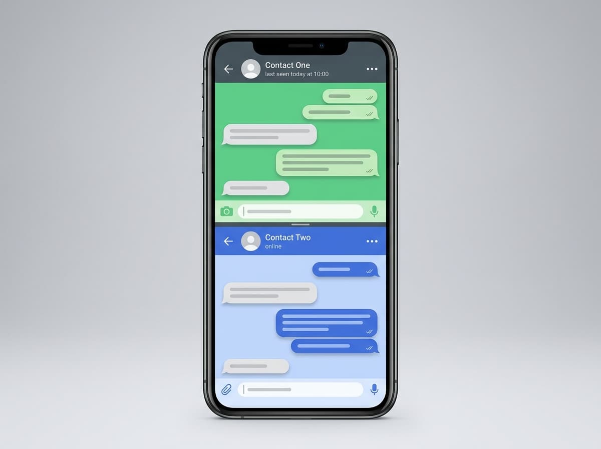 Phone showing WhatsApp and Telegram conversations